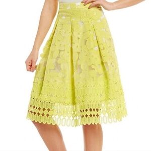 Antonio Melani yellow floral skirt Embroidered - High Waisted Midi Skirt